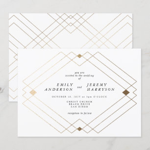 Invitation Diamant Or Blanc Géométrique Mariage Gatsby