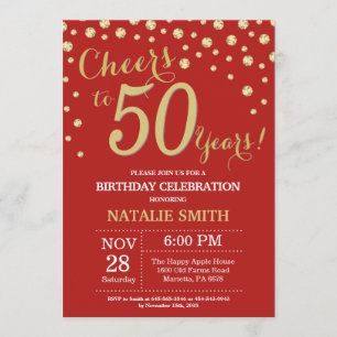 Invitation Diamant rouge et or 50e anniversaire