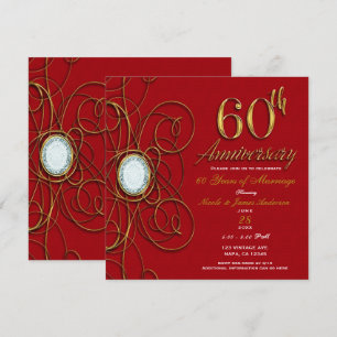Invitation Diamant rouge et or 60 60e anniversaire