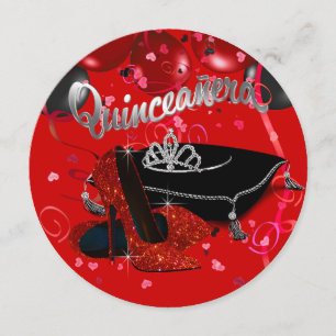 Invitation Diamant Tiara Quinceanera rouge et noire