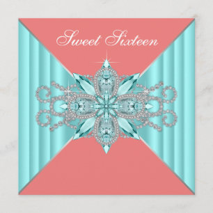 Invitation Diamant Turquoise Bleu Corail 16 ans Anniversaire