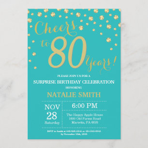 Invitation Diamant Turquoise et Gold Surprise 80e anniversair