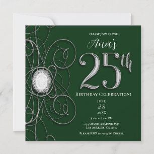 Invitation Diamant vert et argent 25 fête du 25e anniversaire