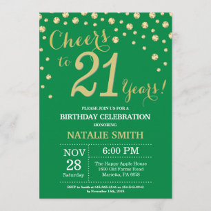 Invitation Diamant vert et or 21e anniversaire