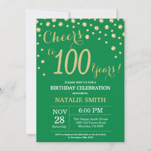 Invitation Diamant Vert et Or pour les 100 ans