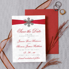Invitation Diamante Flocon de neige et Ruban rouge Mariage d'