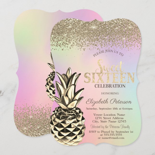 Invitation Diamants, Ananas métallique, sucré holographique 1 (Devant / Derrière)