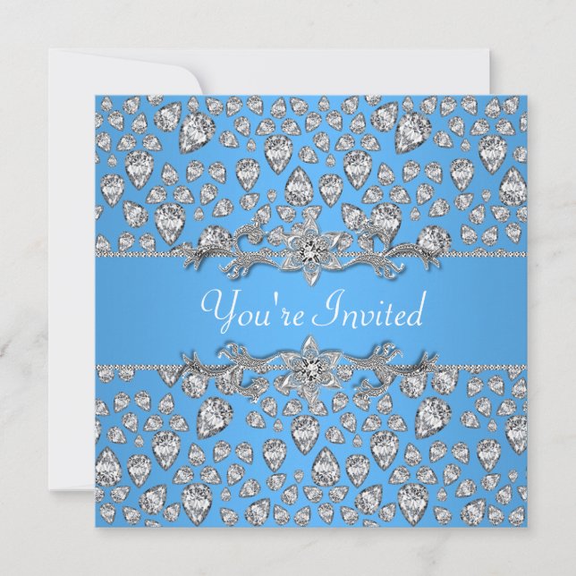 Invitation Diamants Argent Bleu Toutes Occasion Fête Invitati (Devant)