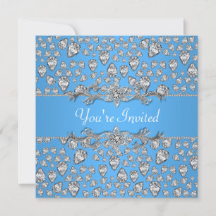 Invitation Diamants Argent Bleu Toutes Occasion Fête Invitati