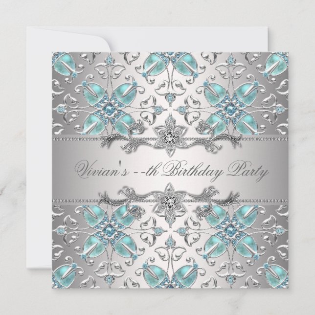 Invitation Diamants Argent Bleu Toutes Occasion Fête Invitati (Devant)