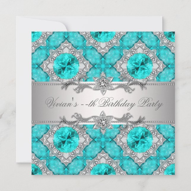 Invitation Diamants Argent Bleu Toutes Occasion Fête Invitati (Devant)