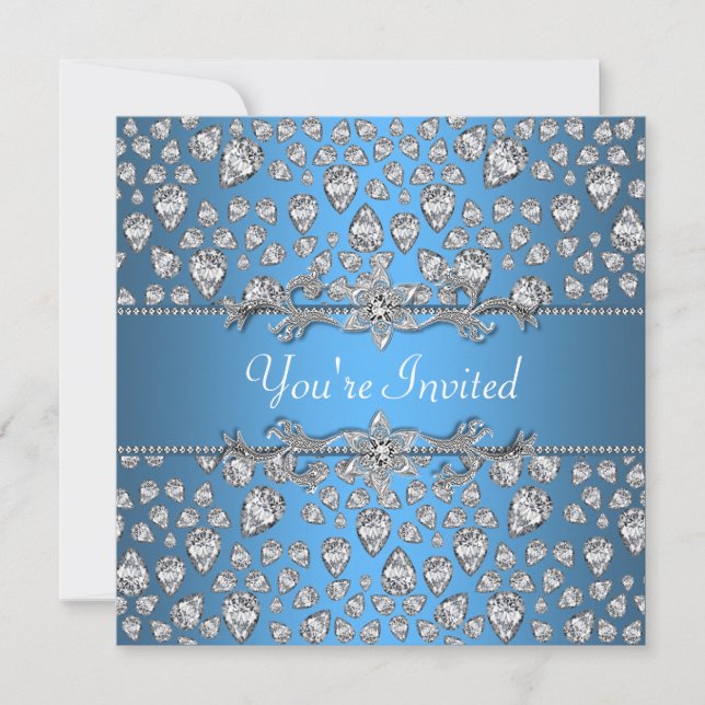 Invitation Diamants Argent Bleu Toutes Occasion Fête Invitati (Devant)