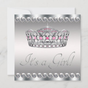 Invitation Diamants Argent Tiara Rose Baby shower noir