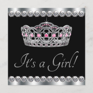 Invitation Diamants Baby shower noir de Tiara rose argenté
