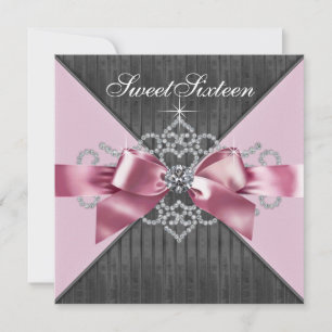 Invitation Diamants blancs Douceur noire rose 16 Anniversaire