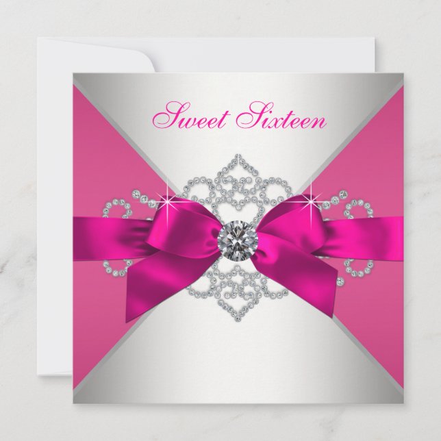 Invitation Diamants blancs Hot rose fête d'anniversaire (Devant)