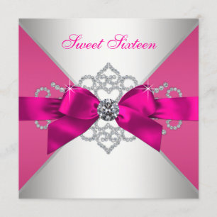 Invitation Diamants blancs Hot rose fête d'anniversaire