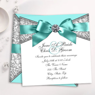 Invitation Diamants blancs Mariage bleu Turquoise