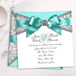 Invitation Diamants blancs Mariage bleu Turquoise