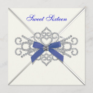 Invitation Diamants blancs Navy Blue Sweet 16 Anniversaire