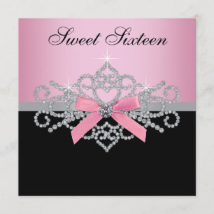 Invitation Diamants blancs Rose Black Sweet 16 Anniversaire