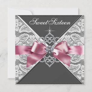 Invitation Diamants blancs Rose Black Sweet 16 Anniversaire