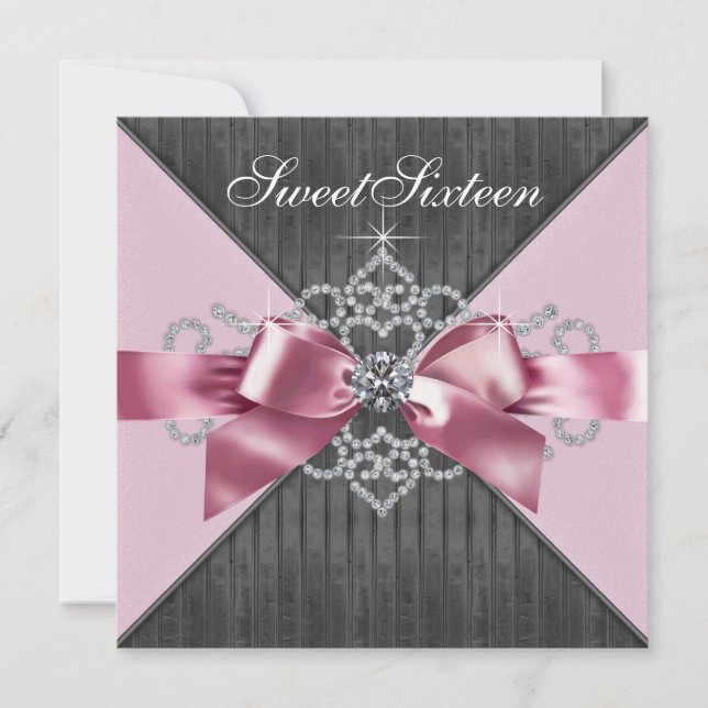 Invitation Diamants blancs Rose Black Sweet 16 Anniversaire (Devant)
