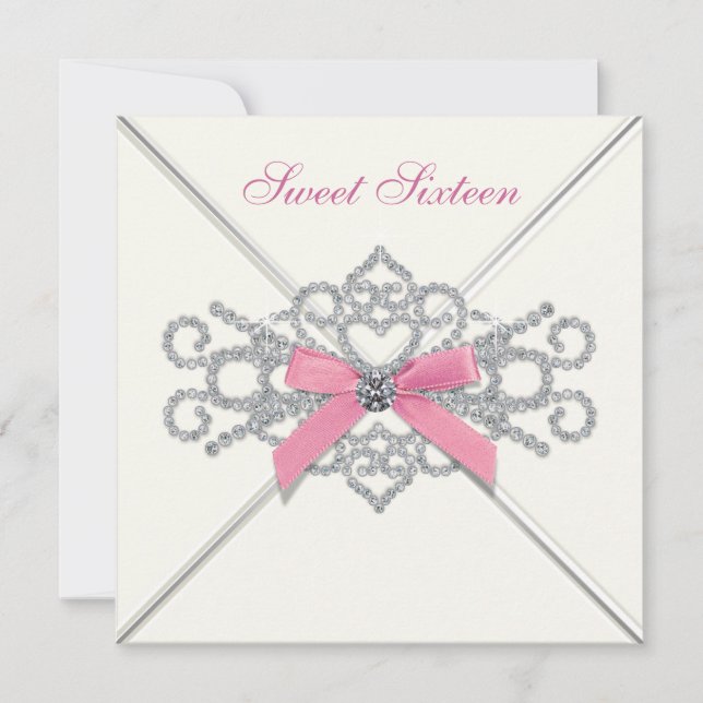 Invitation Diamants blancs rose sucré 16 Partie (Devant)