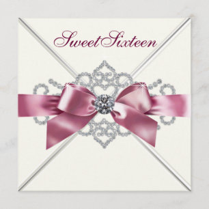 Invitation Diamants blancs Rose Sweet 16 Anniversaire