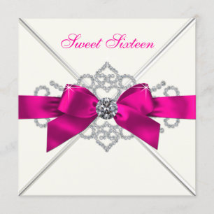 Invitation Diamants blancs Sucré rose chaud 16 parties