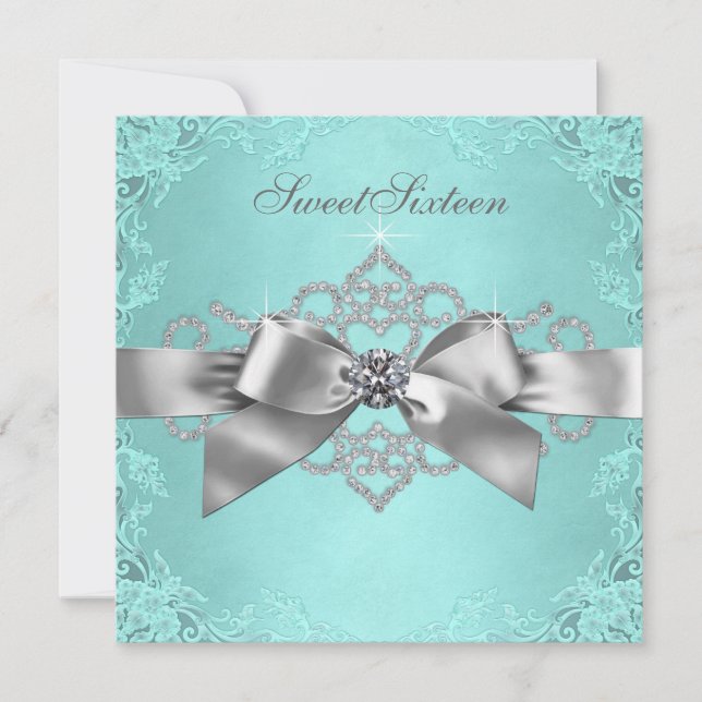 Invitation Diamants blancs Turquoise Bleu fête d'anniversaire (Devant)