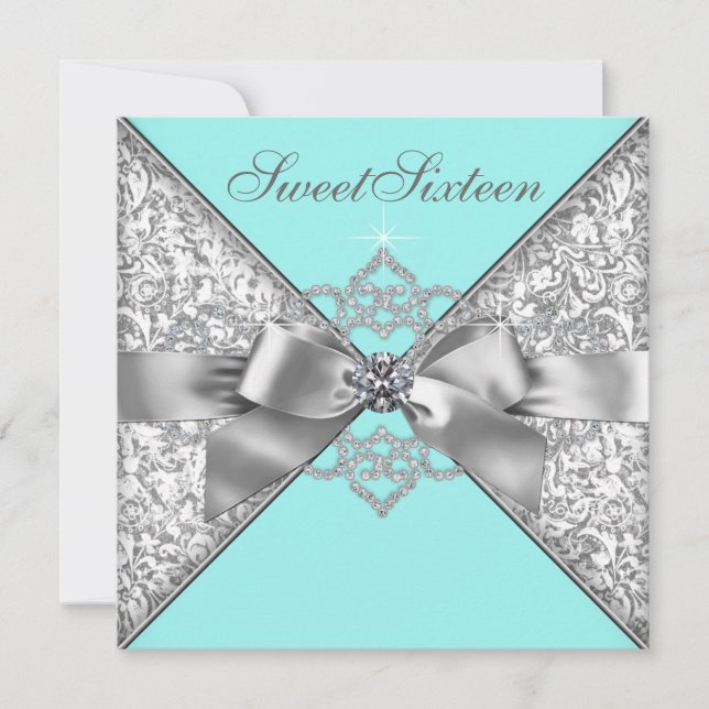 Invitation Diamants blancs Turquoise Bleu fête d'anniversaire (Devant)