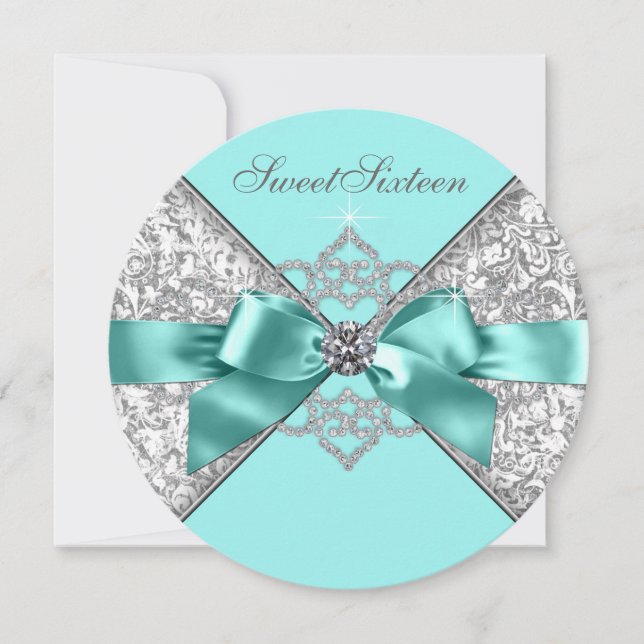 Invitation Diamants blancs Turquoise bleu sucré 16 Anniversai (Devant)