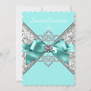 Invitation Diamants blancs Turquoise Blue Sweet 16 Anniversai