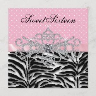 Invitation Diamants Blancs Zèbre Rose Sweet Sixteen Anniversa