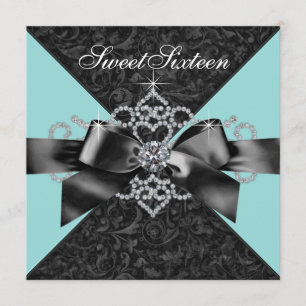 Invitation Diamants Bleu Canard Noir Fête d'anniversaire Swee