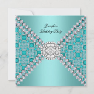 Invitation Diamants bleus turquoises Élégante fête d'annivers