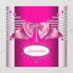 Invitation Diamants Bow Quinceanera rose chaud