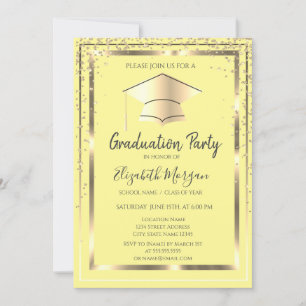 Invitation Diamants Cap Grad Or Jaune Remise des diplômes  