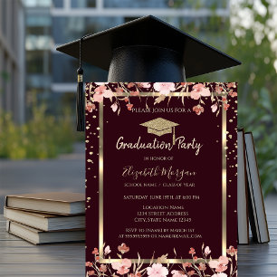 Invitation Diamants Capot de Promotion Or Fleurs Bourgogne Re