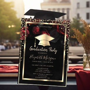 Invitation Diamants Casquette de remise de diplôme Or Roses R