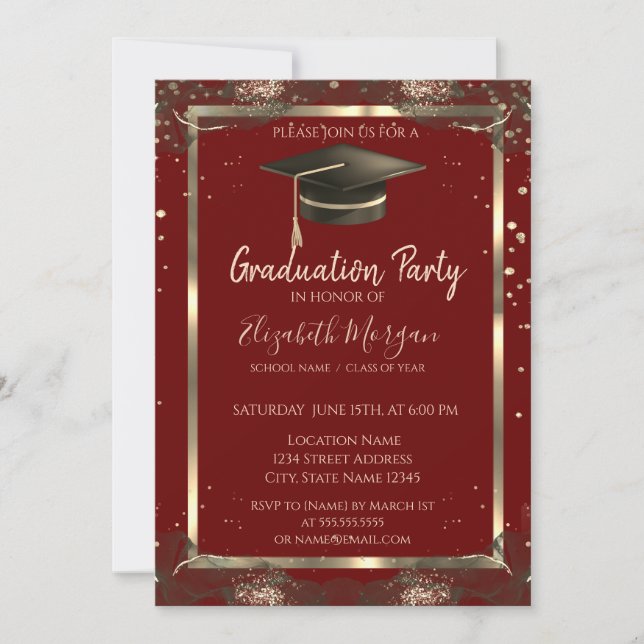 Invitation Diamants Casquettes noirs de grade rouge Grad Grad (Devant)