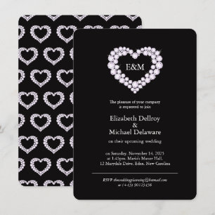 Invitation Diamants dans un coeur noir mariage