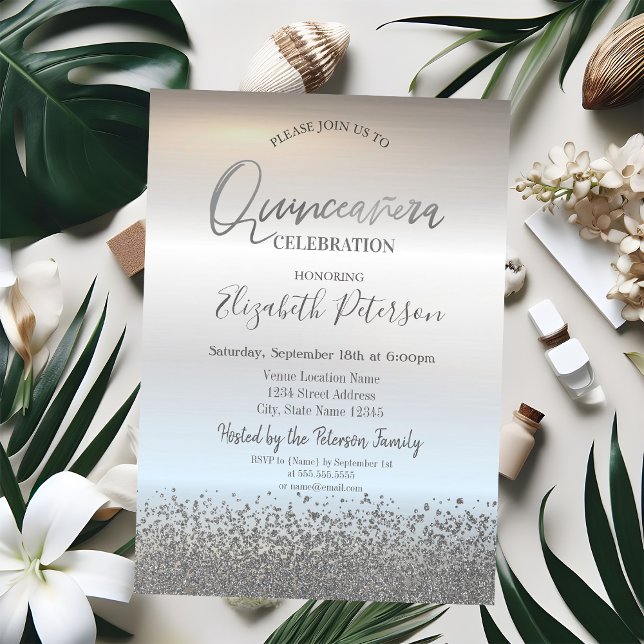 Invitation Diamants d'argent Cool moderne Quinceañera (Créateur téléchargé)
