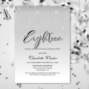 Invitation Diamants d'argent glamour 18e fête d'anniversaire