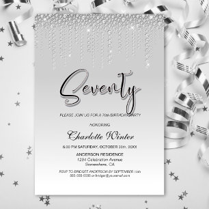 Invitation Diamants d'argent glamour 70e fête d'anniversaire