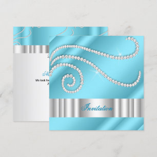 Invitation Diamants de bijoux Bleu Blanc Argent Anniversaire