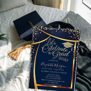 Invitation Diamants de chapeau de fin d'études chic Bleu mari