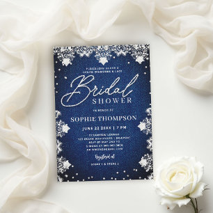 Invitation Diamants de Denim Dentelle Bleue Élégant Lancement