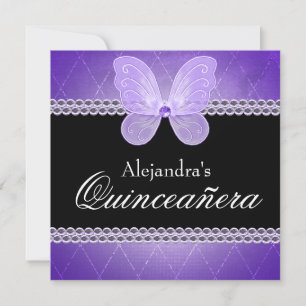 Invitation Diamants de papillon Quinceanera violet